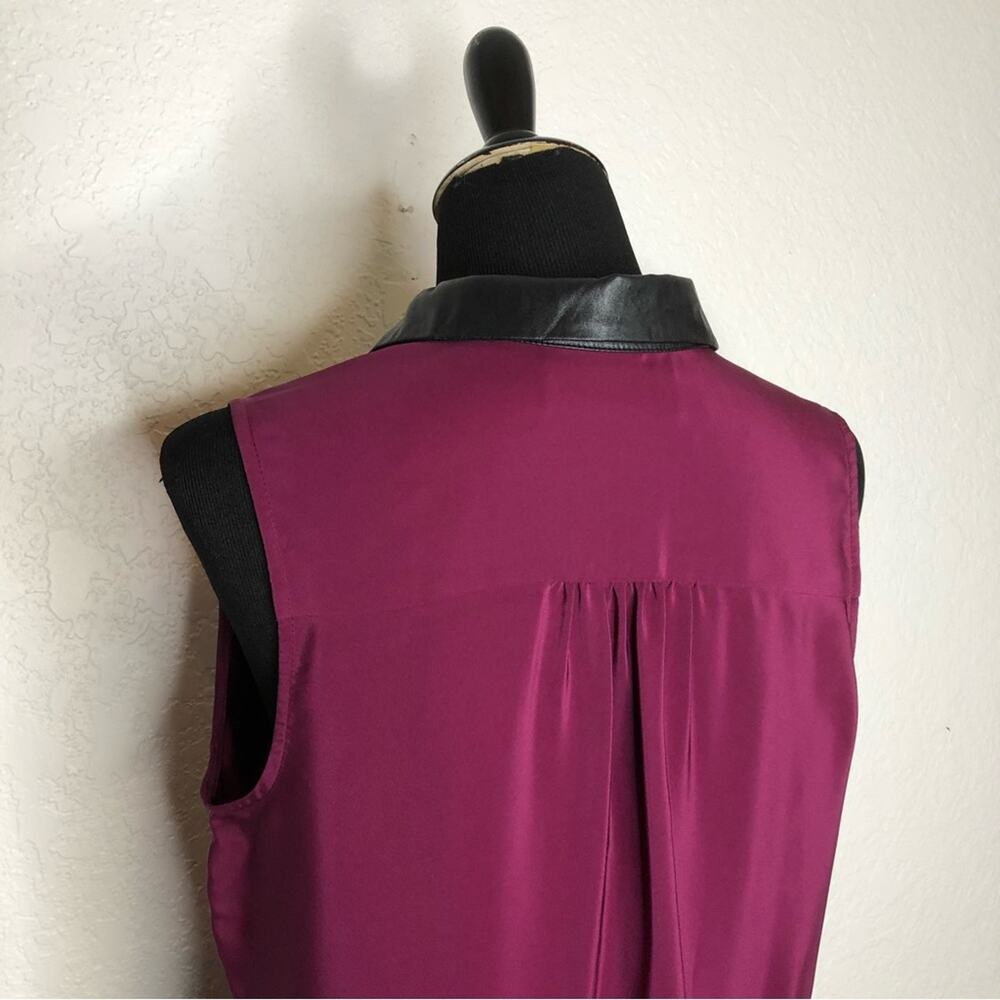 Amanda Uprichard magenta purple black faux leather collar silk dress size Medium - Picture 9 of 14